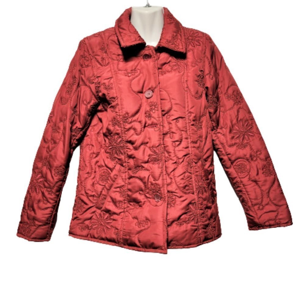 Womens Red Coat Winter Jacket Long Sleeve Red Outerwear- Size S